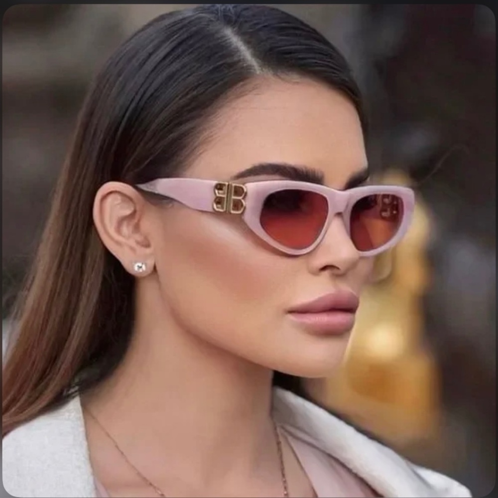 Balenciaga Pink Sunglasses with Gradient Red Lenses and Gold BB Accents